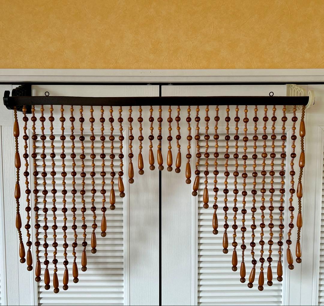 珠のれん 昭和レトロ 木製のれん ウッドビーズ ブラウン 玉暖簾 - メルカリ