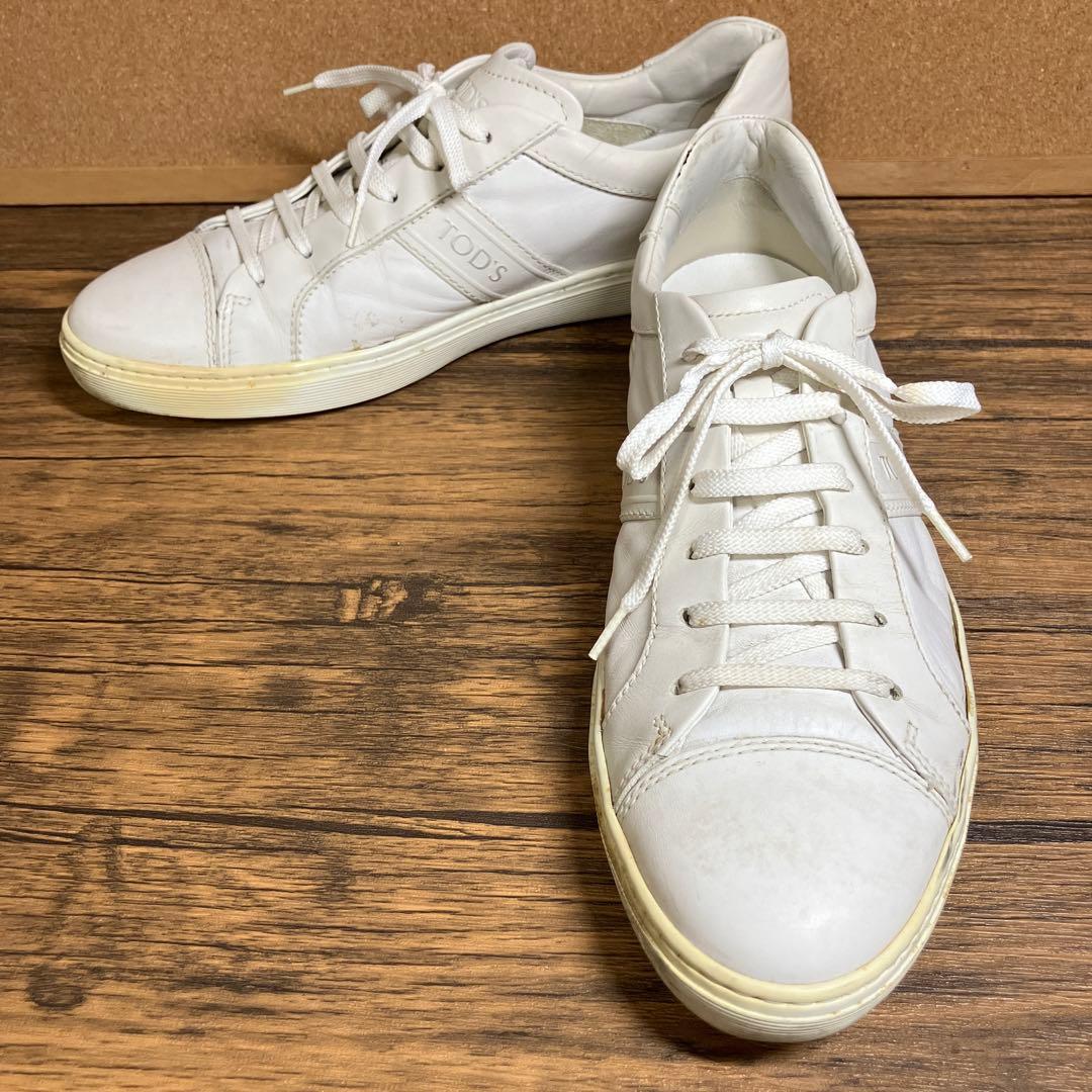 K25987）トッズ ホワイト レザー スニーカー 6 1/2（約25.5㎝） - メルカリ