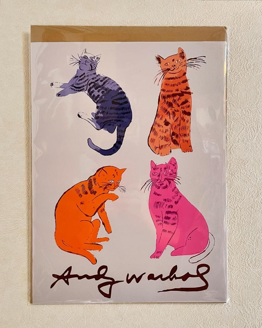 布 ポスター「アンディ・ウォーホル 猫 ネコ 4匹 青 オレンジ ピンク