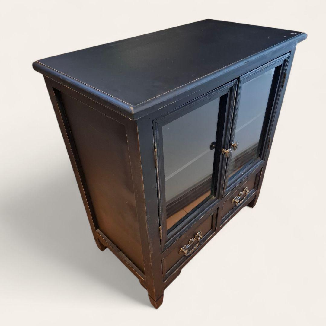 アンティーク調 ブラック ガラスキャビネット 飾り棚 シャビーシック