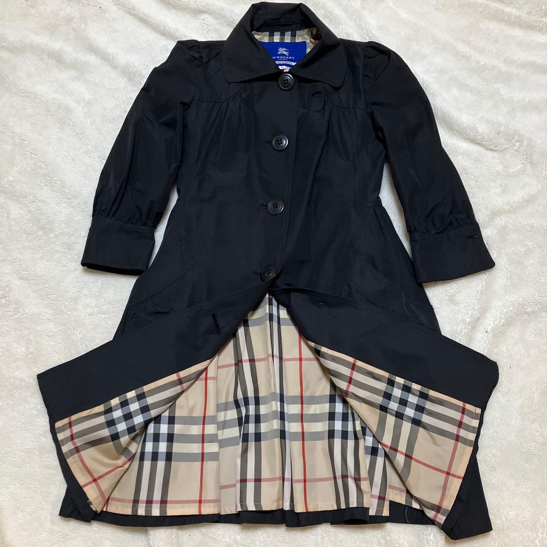 バーバリーブルーレーベル ブラックトレンチコート バーバリー柄裏地