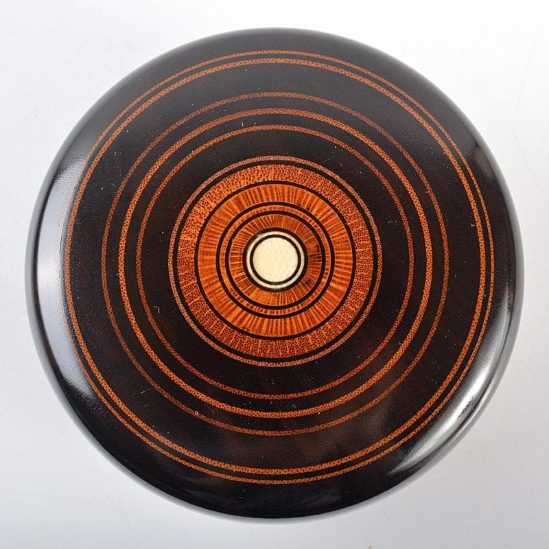 ルビーモレ夫福田芳朗作縞黒檀南天煤竹象嵌　寿輪　大平棗　共箱　UR5222