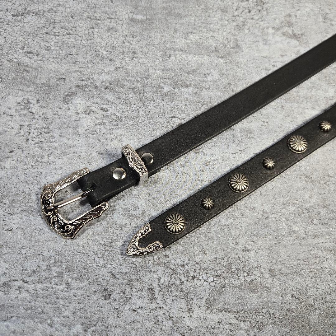 スタッズ レザー ナロー ベルト ハンドメイド belaan-89 - メルカリ