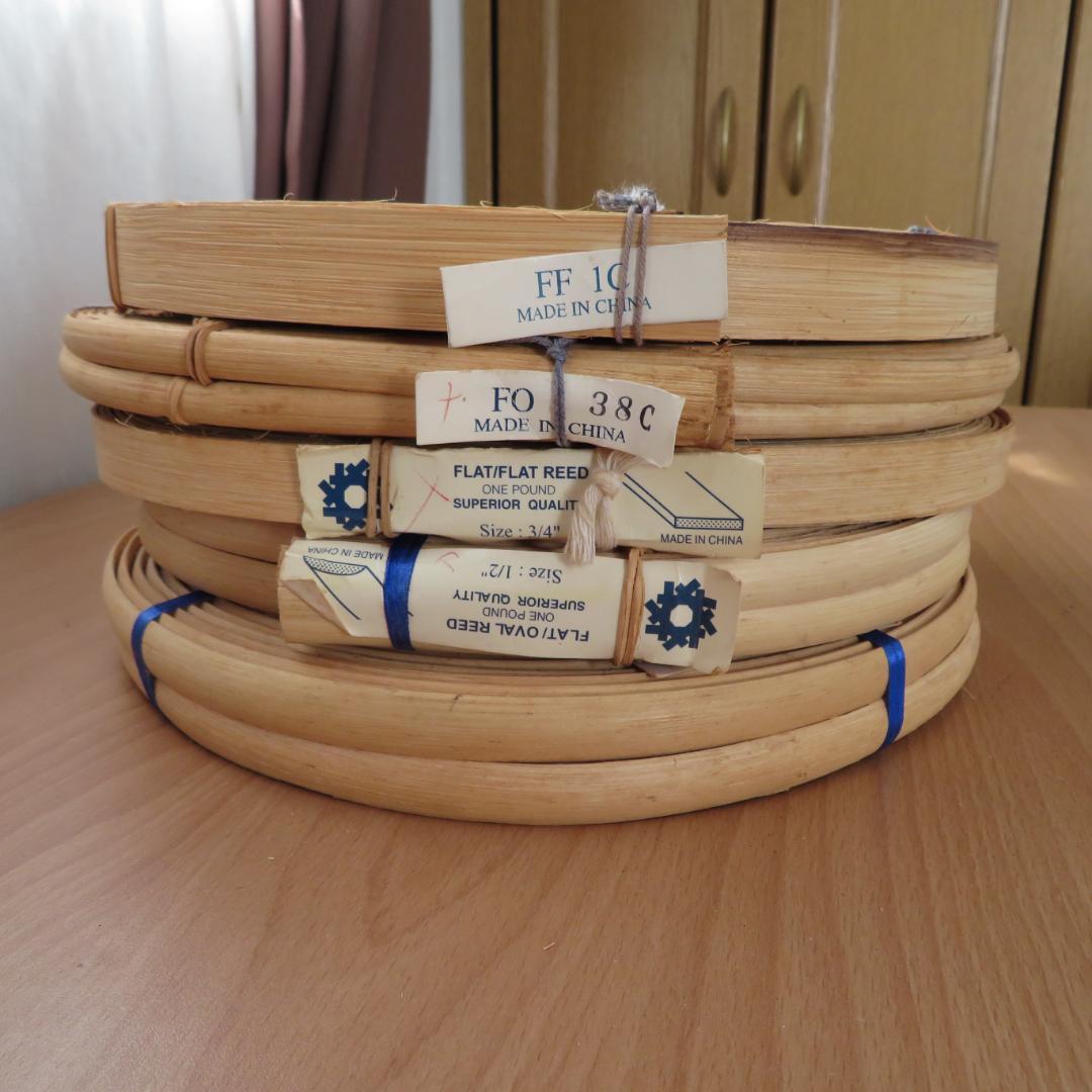 ③ハンドメイド　バスケット材料　リード　5点まとめて　約2,250g　木製かご籠 岩附 天然素材 バスケット 持ち手つき ラウンド S M L 3個組