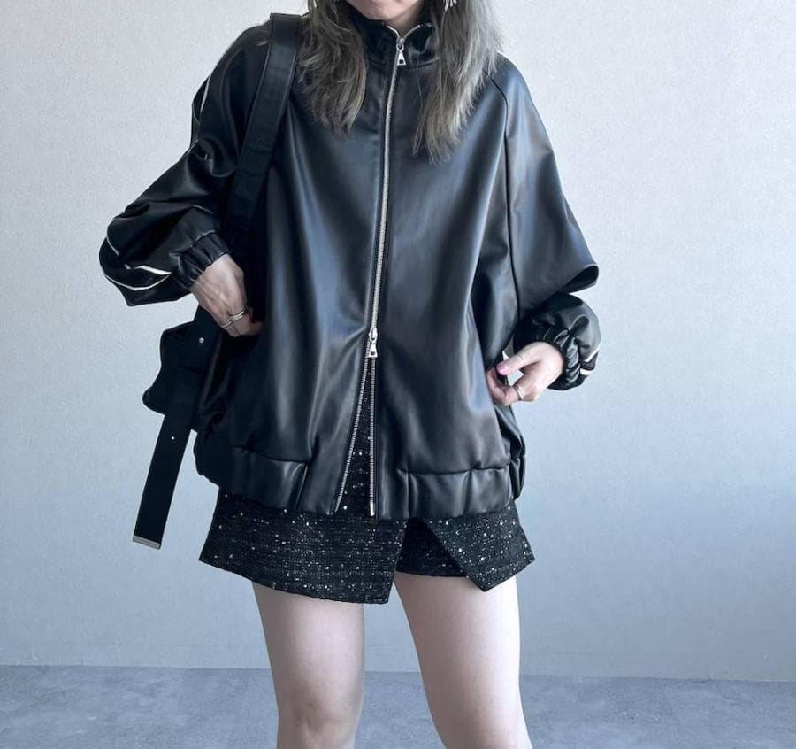 美品】HARE フェイクレザードルマントラックジャケット ブラック