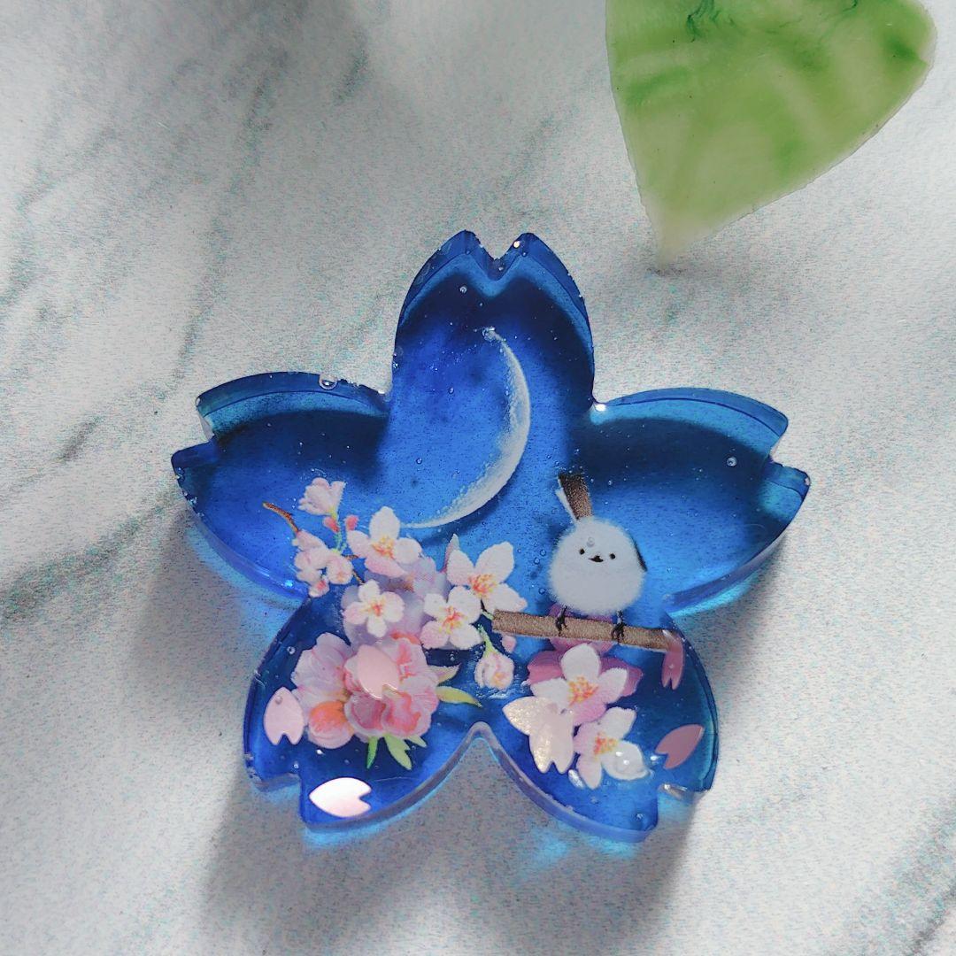 925.月夜の桜 シマエナガ ハンドメイドレジンアクセサリー - メルカリ
