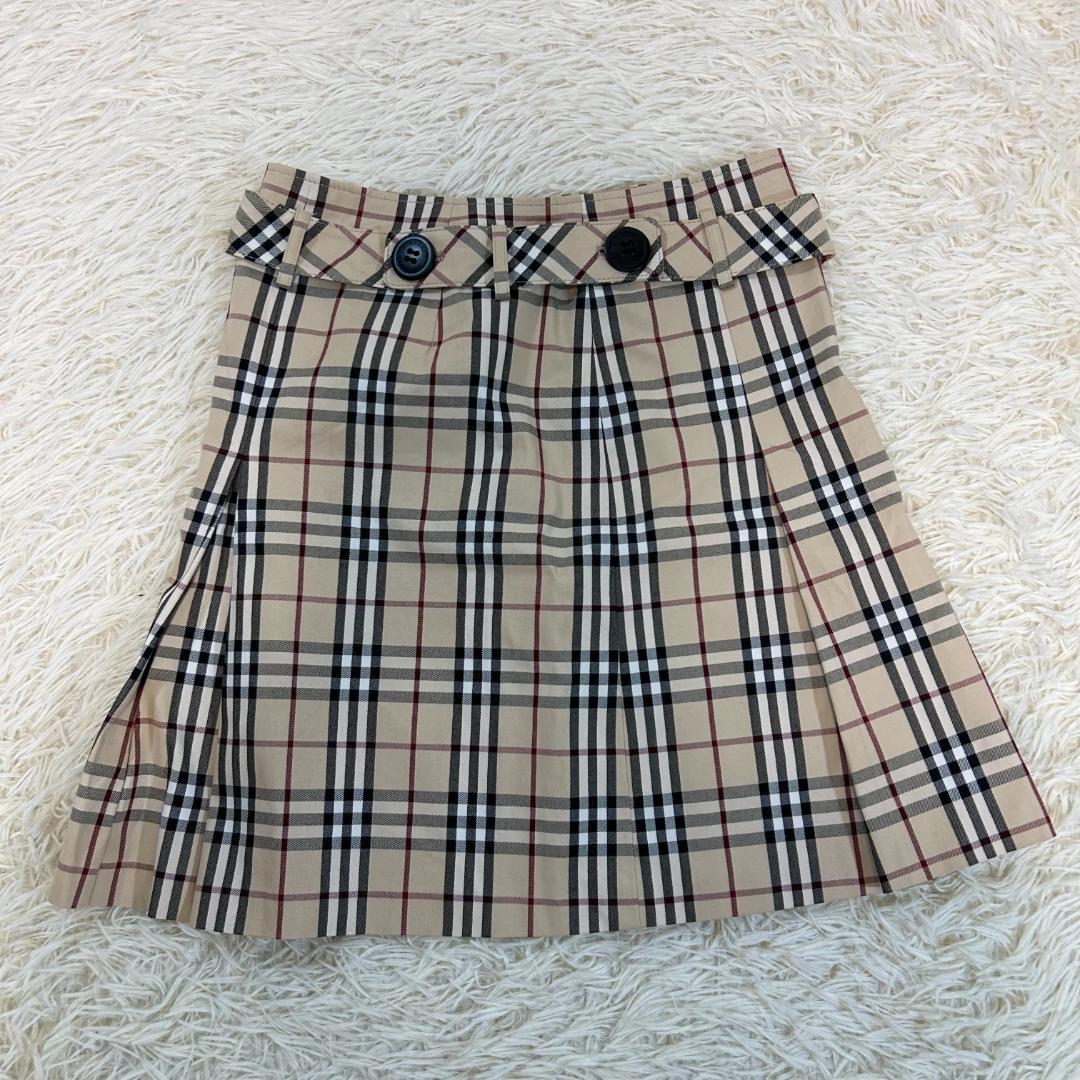 人気　バーバリーブルーレーベル　ミニスカート　ノバチェック　ベルト　プリーツ　S 美品】BURBERRY BLUE LABEL バーバリーブルーレーベル ノバチェック