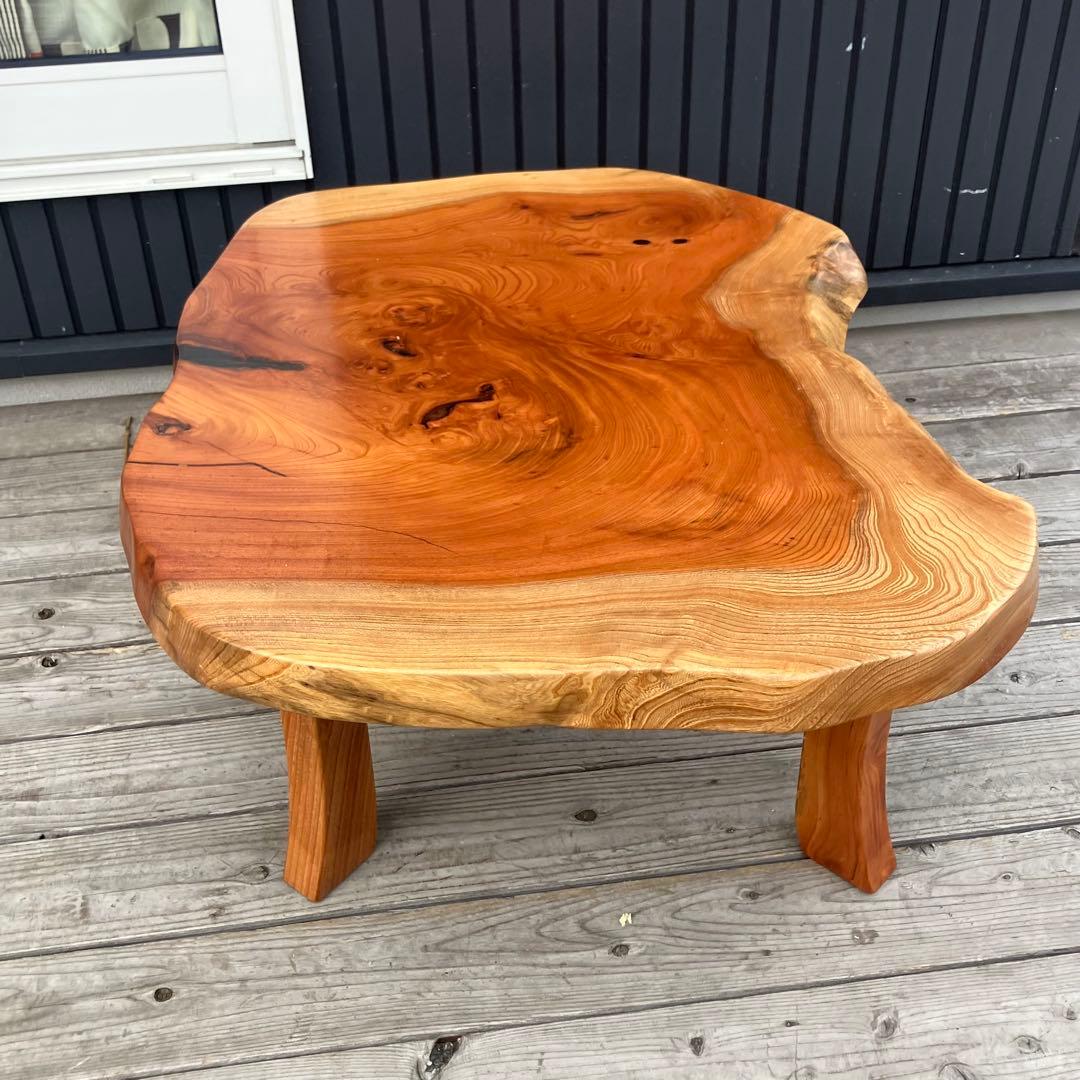 昭和レトロ 深谷木工 木製 天然木 欅材 一枚板 脚付き 座卓 センター