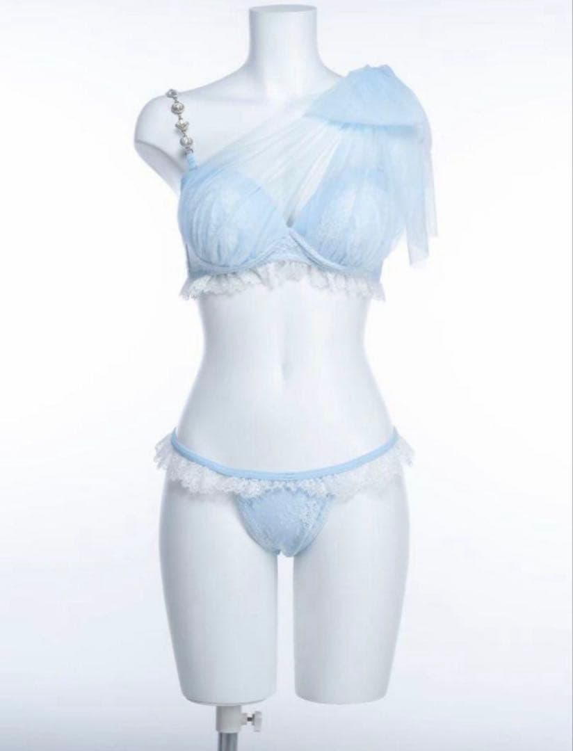 whip bunny♡Tulle ribbon Swim wear水色