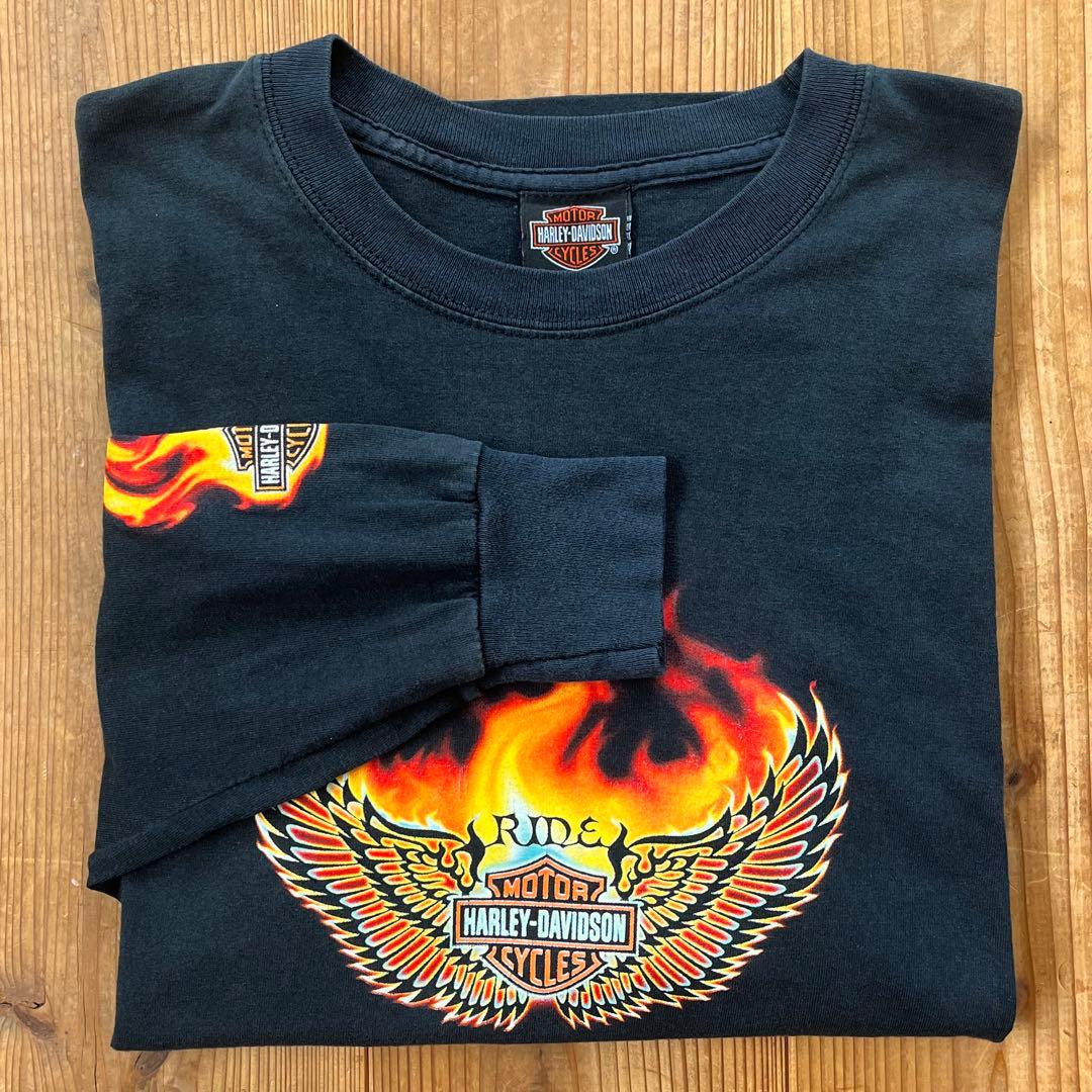 スペシャル 00sハーレー USA製 フレイム ロンT Tシャツ 袖プリ L