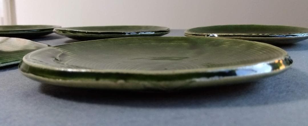 美濃焼の名工　大嶋久興　【子の日窯】　　織部　希少美品　中皿　5枚セット