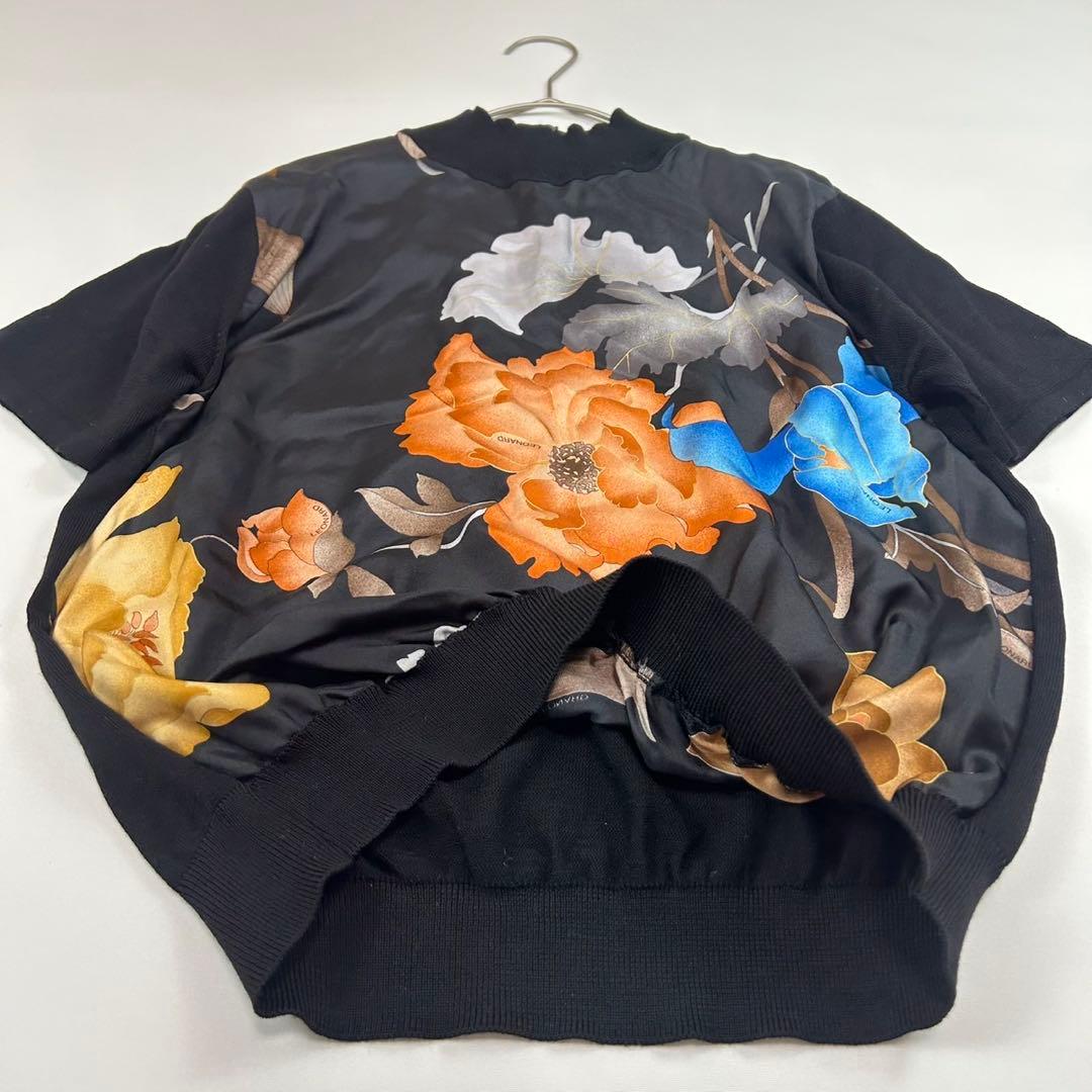 P232 美品 L レオナール シルク混 花柄 カットソー ブラック