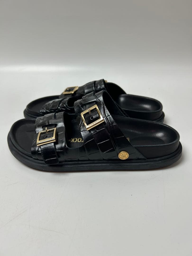 BIRKENSTOCK ブラック レザー　サンダル　クロコ型押し 24.5cm