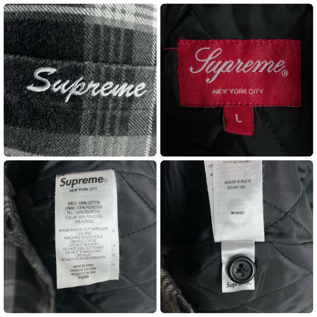 人気デザイン】シュプリーム☆刺繍ロゴ 襟ボア ジャケット チェック