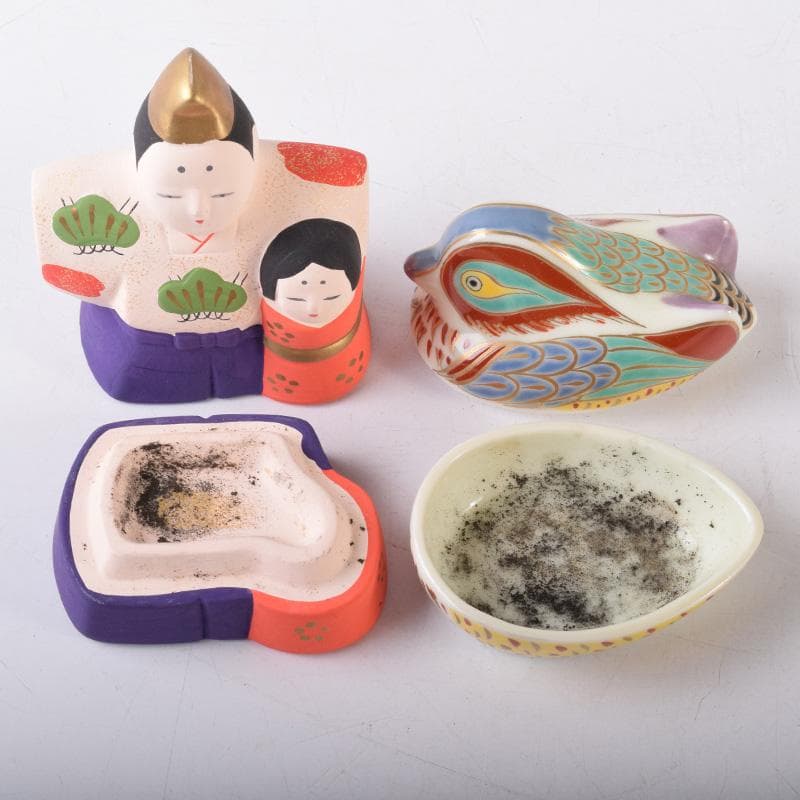 茶道具 楽山作 立雛他 干支 水鳥など 色絵香合 6点まとめて N 8222