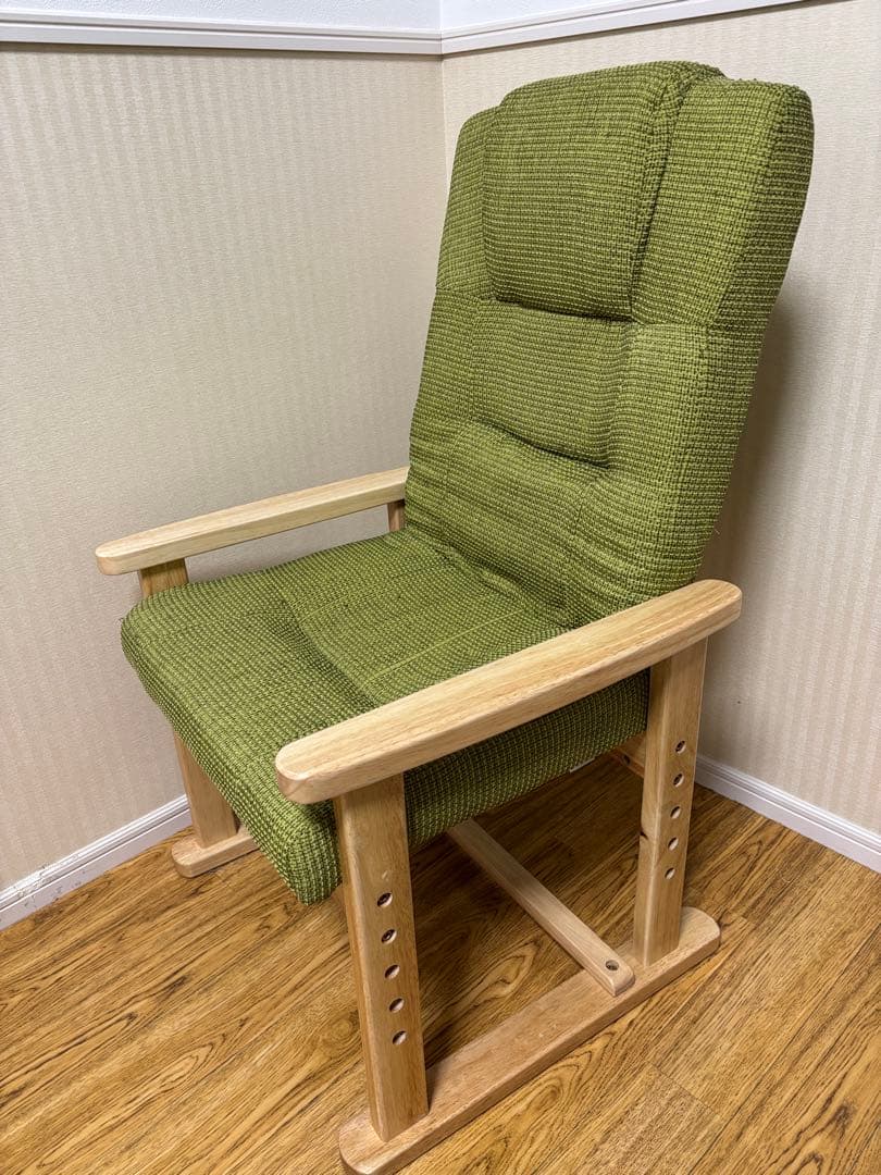 高座椅子　肘掛け付き　アイリスプラザ　リクライニング　折り畳み　グリーン 7136424.jpg
