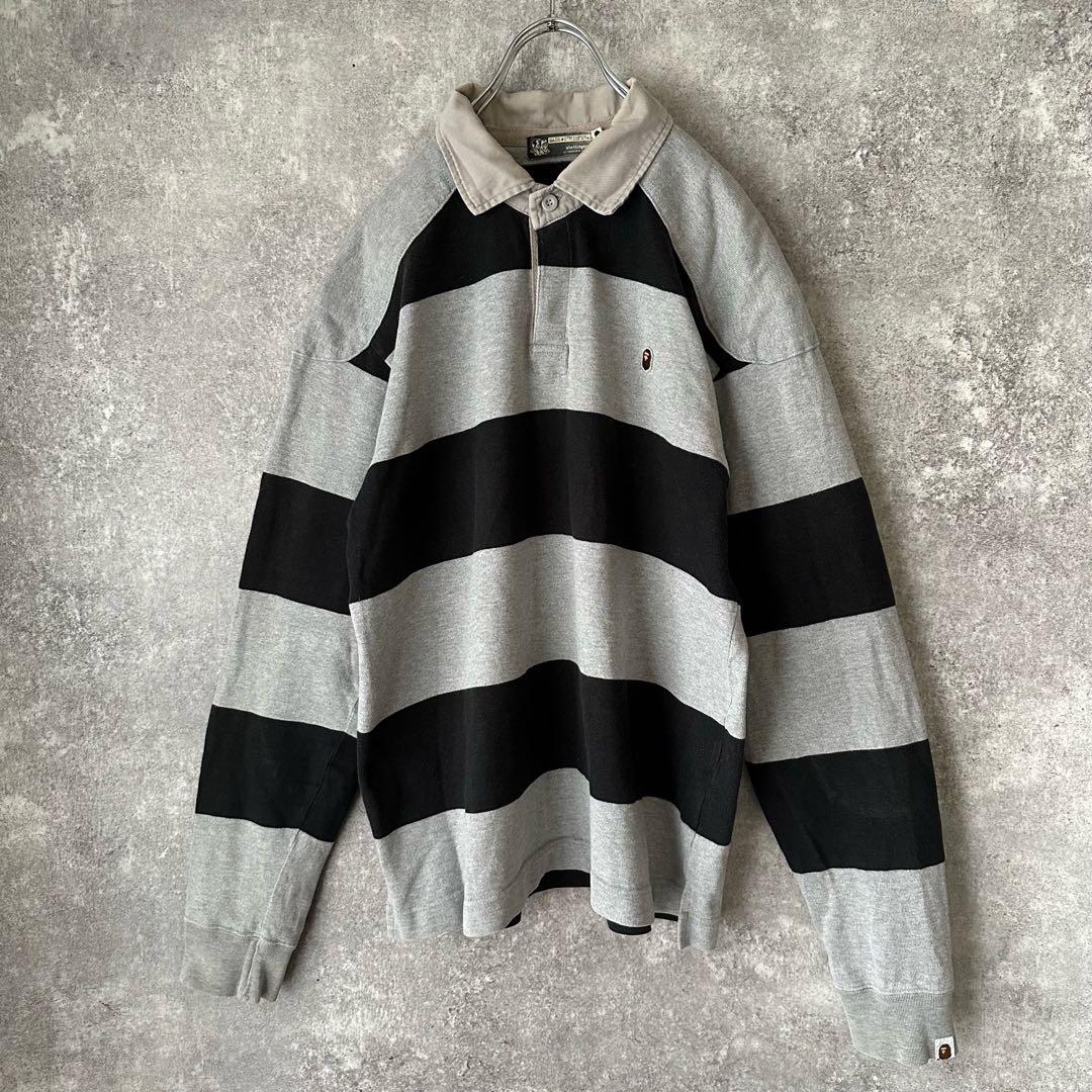 A BATHING APE ラガーシャツ ボーダー ロゴ キムタク HERO - メルカリ