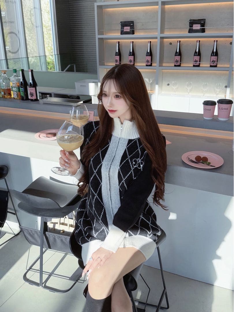 Lumignon diagonal check papillon knit op - メルカリ