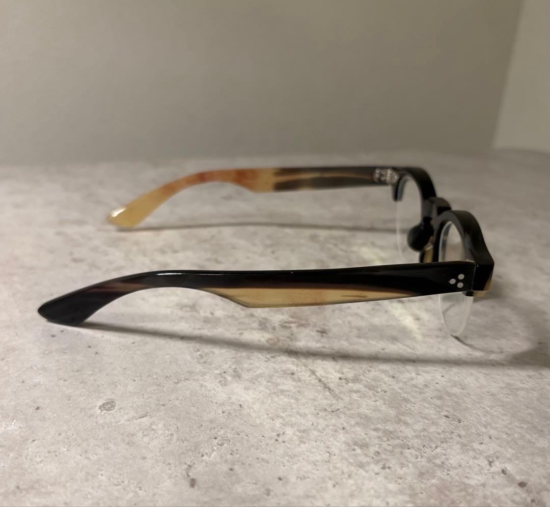 一点物 バッファローホーン眼鏡 水牛角 ハーフリム眼鏡 伊達メガネ