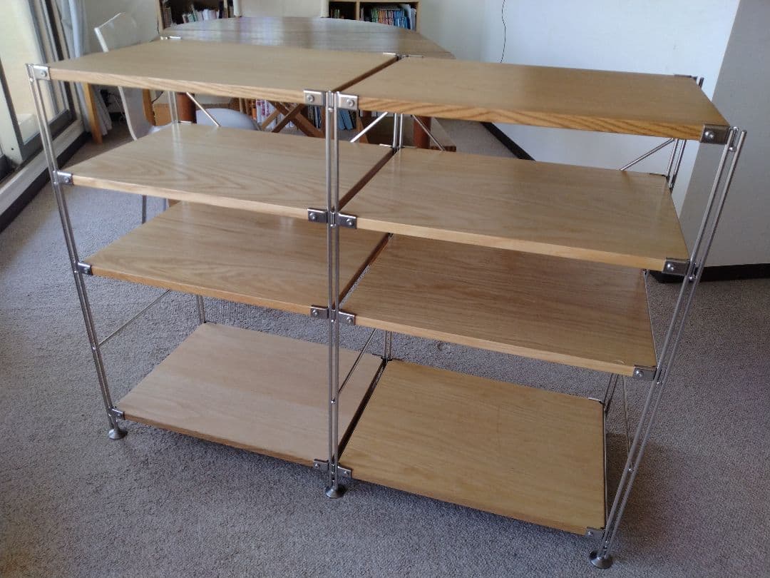 【美品】MUJI無印良品 ステンレスユニットシェルフ小56cmオーク材4段連結 ステンレスユニットシェルフ オーク材棚セット ワイド 小 | 無印良品