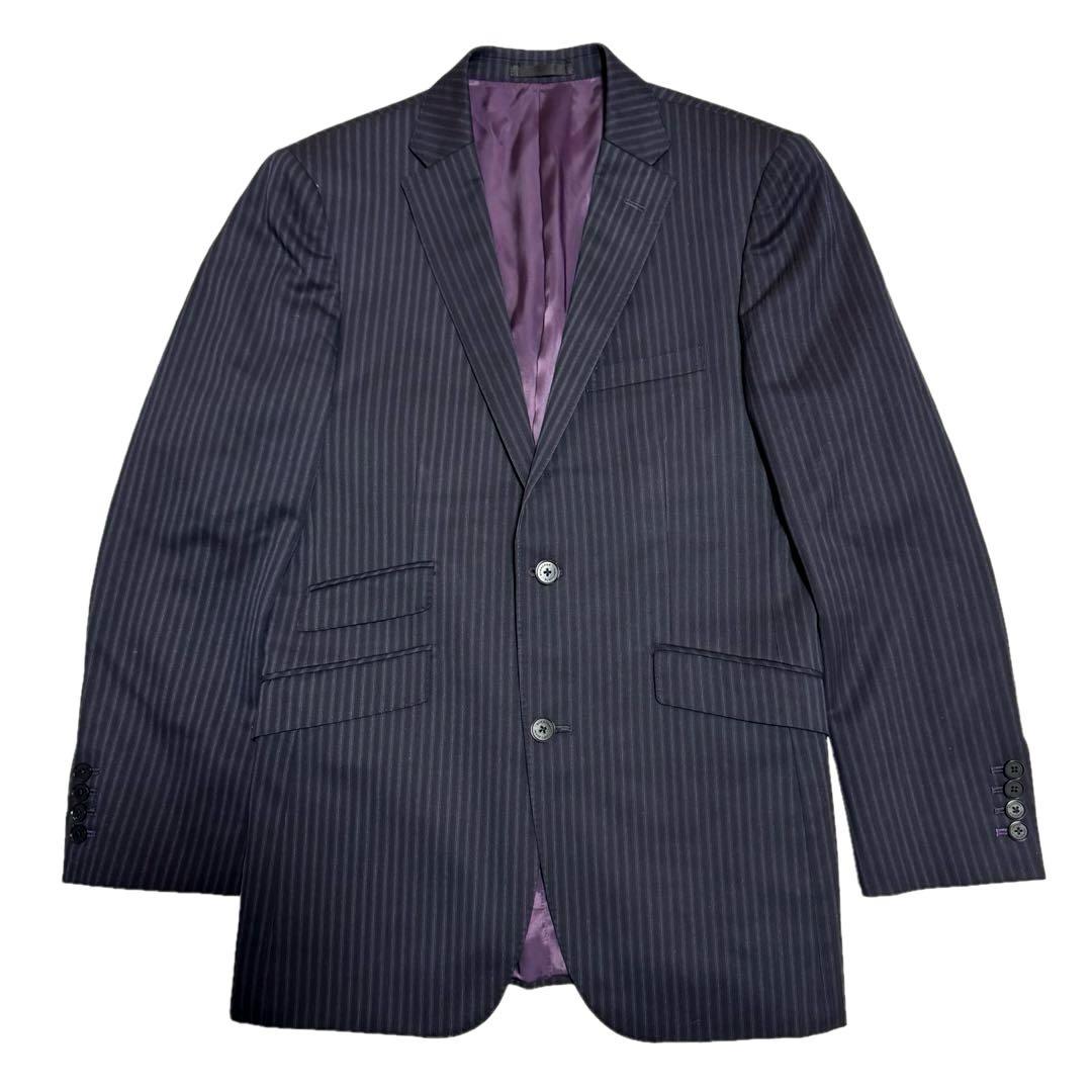 美品バーバリー ブラックレーベル スーツ ダブル 40R 3ピース ネイビー