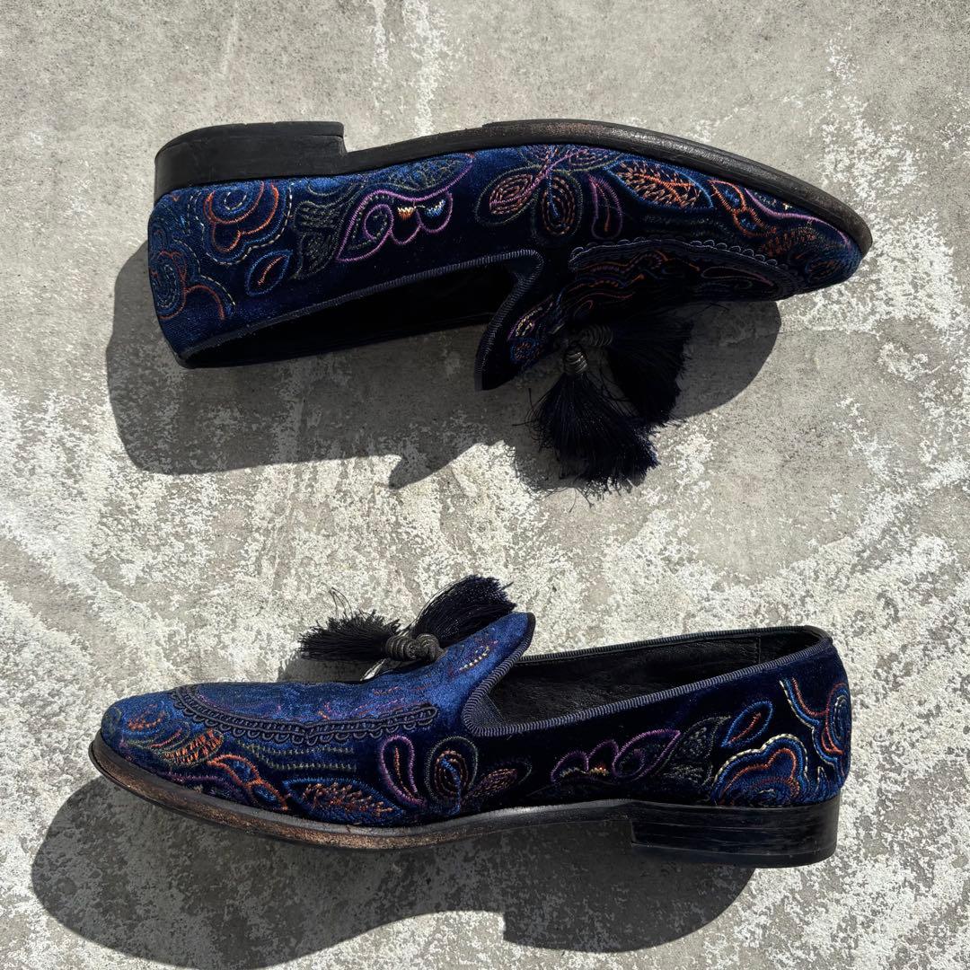 Angelo Ruffo 刺繍タッセルローファー ネイビー - メルカリ