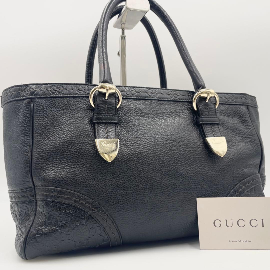 極美品】GUCCI トートバッグ 肩掛け GG柄 シマ ロゴ金具 オールレザー