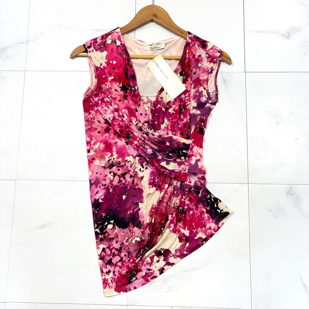 新品タグ付✨Max Mara 変形 ノースリーブ ブラウス 銀タグ 花柄 S