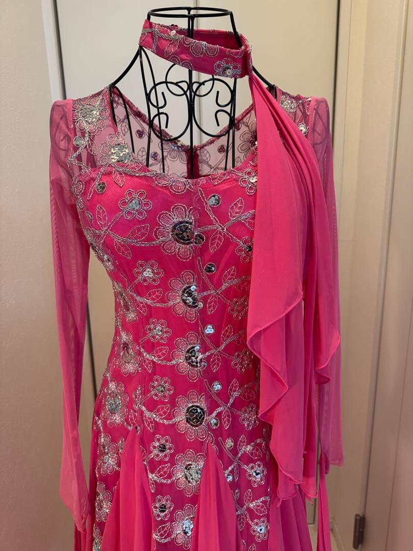 ダンスドレスピンク フラワー刺繍 prima boutique 【表示サイズL】