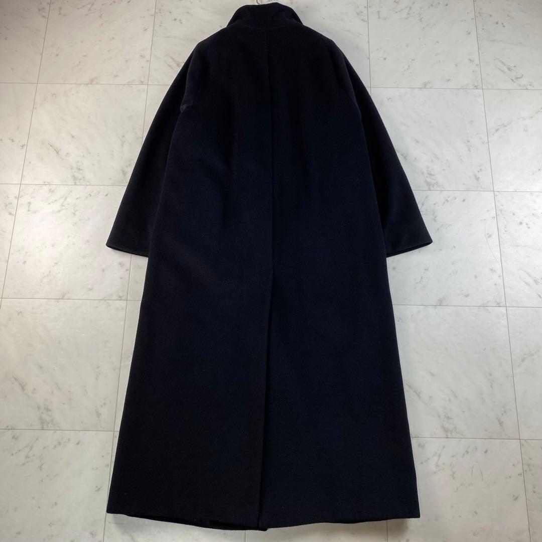 カシミヤ混◎マックスマーラ 比翼コート マキシ丈 白タグ ブラック 黒