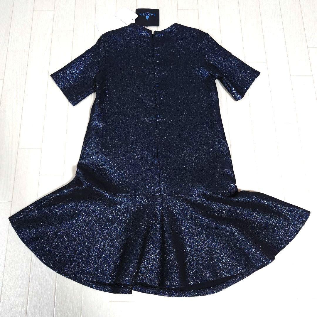 ランバンsize10/140サイズ フレアカットワンピースドレス 青 キラキラ