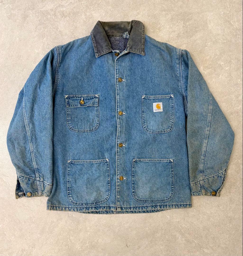 希少 星タグ 80s Carhartt ミシガン チョアコート デニムUSA製 カーハート 激レア デニム生地 星タグ made in USA チョアコート