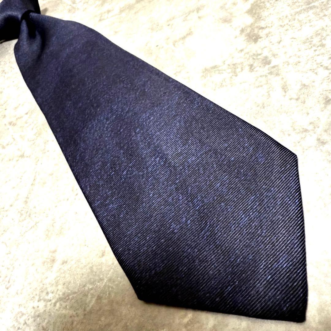 ✨極美品✨】BVLGARI ブルガリ ネクタイ ソリッド 無地 ネイビー 希少