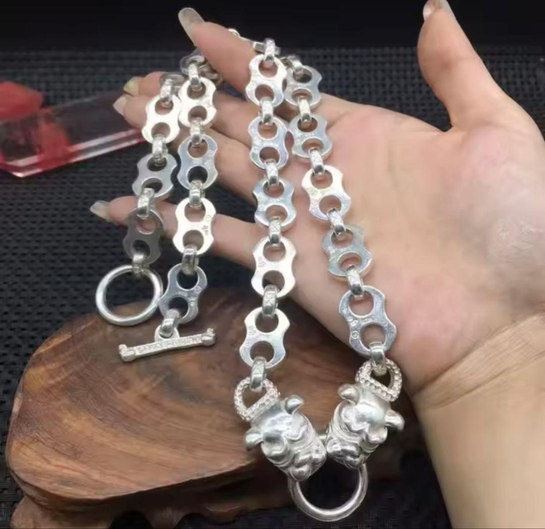 数量限定】シルバー925 ヴィンテージチェーン ピットブル彫刻 ネックレス