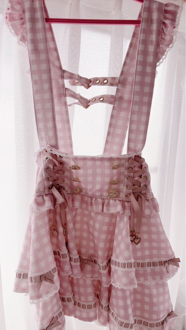 lizlisa はしごリボンギンガムティアードスカパンスカート ピンク
