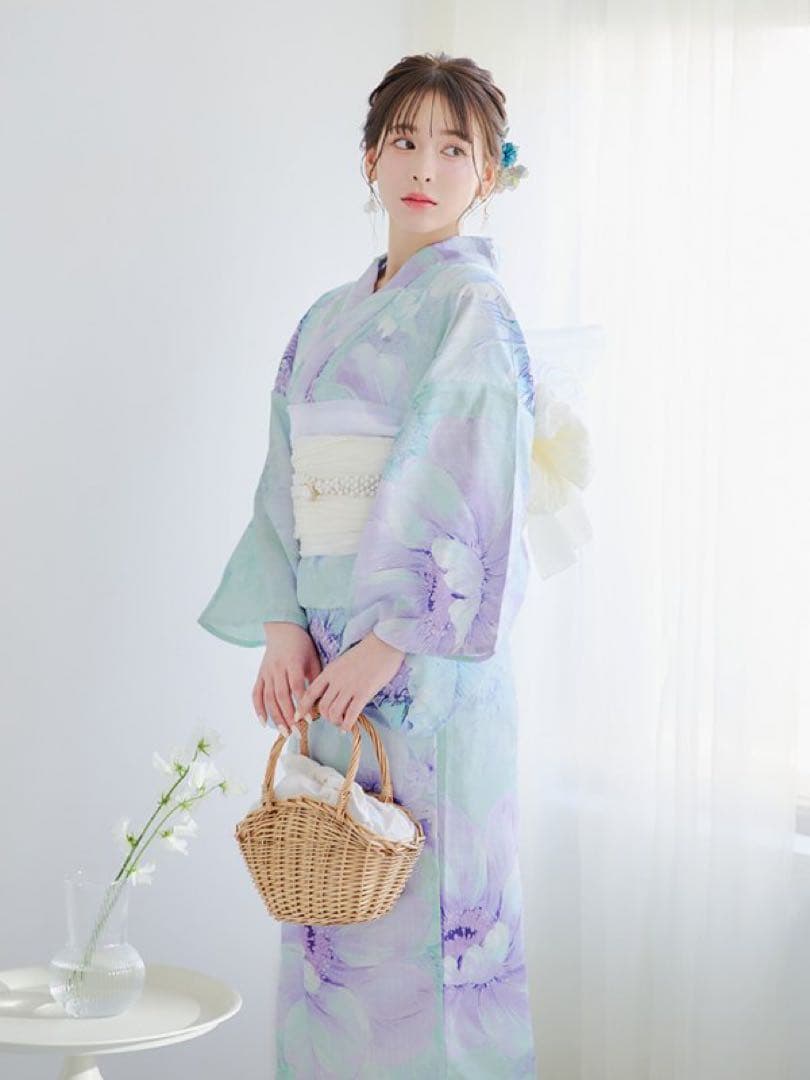 sugar nine 浴衣　ニュアンスフラワーミント牡丹浴衣 浴衣4点セット 即日発送】ニュアンスフラワーミント牡丹浴衣 【浴衣3点セット 浴衣/帯