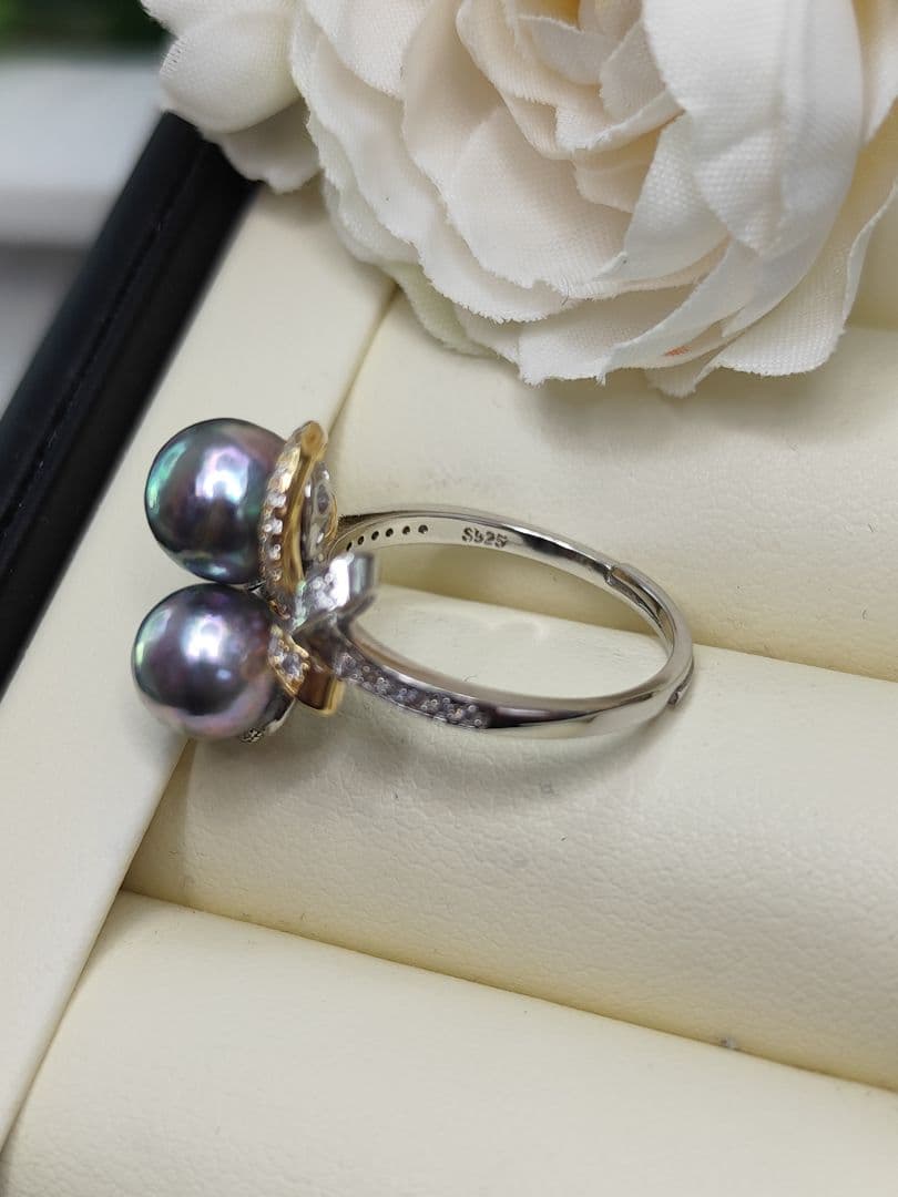 美品✨️本真珠 あこや真多麻 ナチュラルブルー S925フリーサイズ