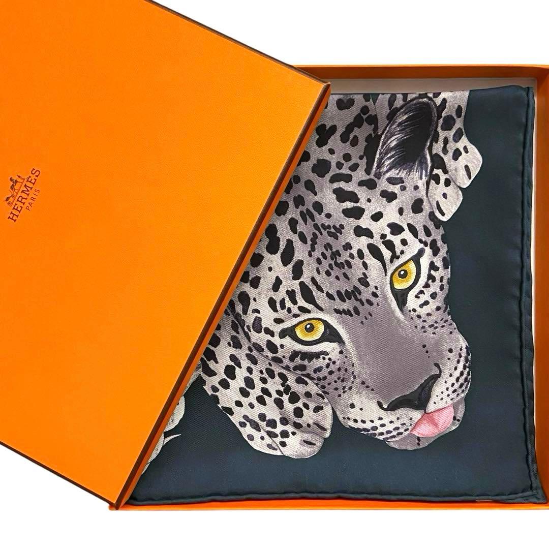未使用 ヒョウ柄 エルメス シルクスカーフ カレ90 レイジーレオパード