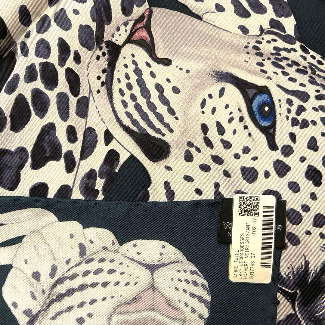 未使用 ヒョウ柄 エルメス シルクスカーフ カレ90 レイジーレオパード