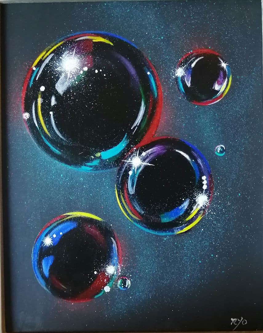 絵画 アクリル絵 額縁 ボード シャボン玉