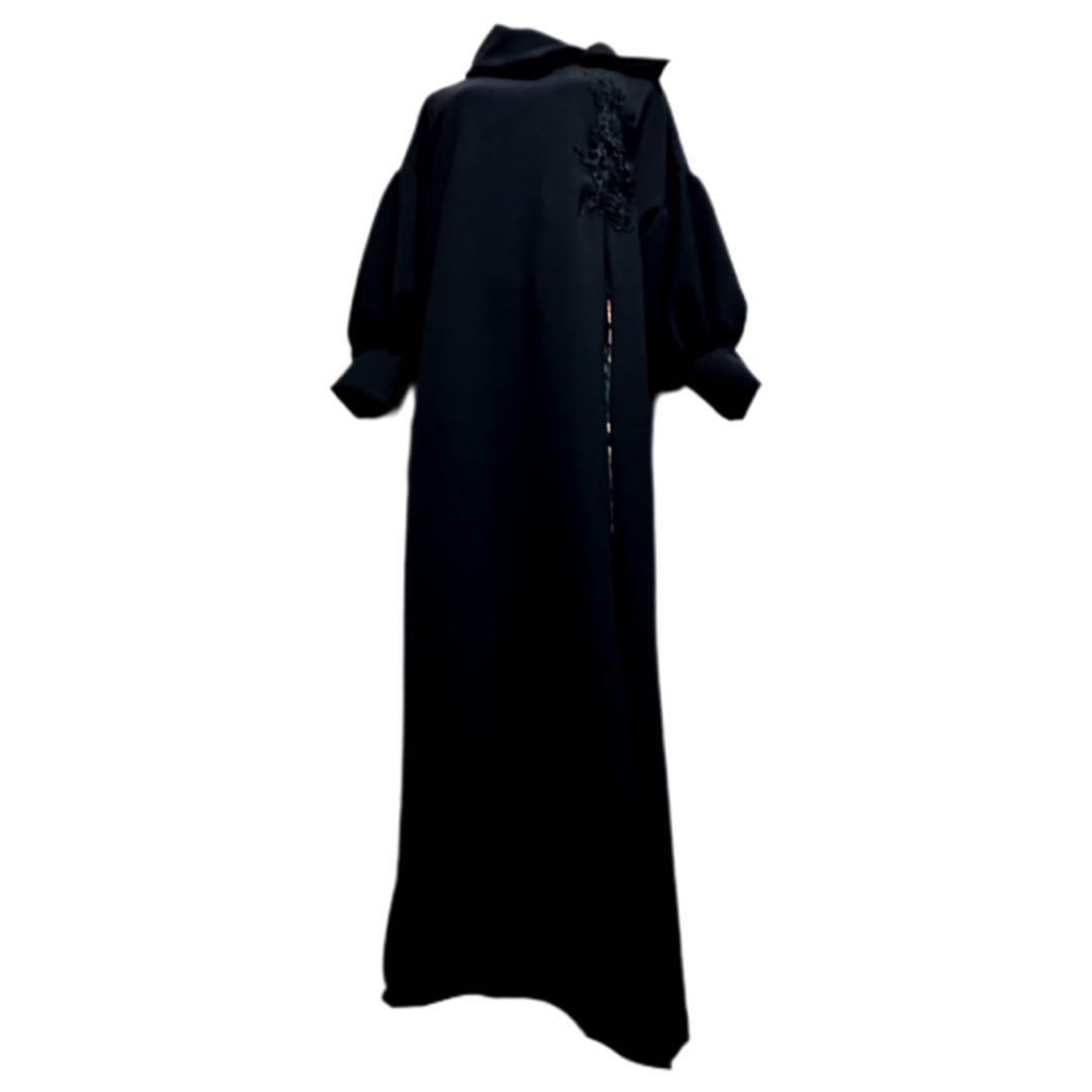 振袖 着物リメイク ドレス 黒×金彩竹や梅や雲取 和柄 ワンピース