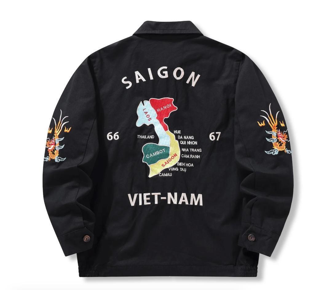 スーベニアジャケット 復刻ベトジャン60s70s 虎と福の刺繍 黒2XL