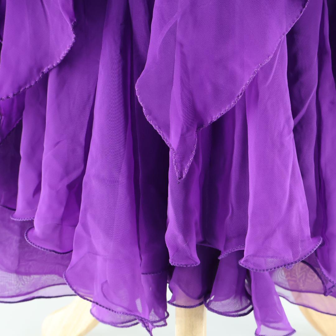 社交ダンス衣装】パープル ワンピース ドレス 紫 フリル レース 高級感