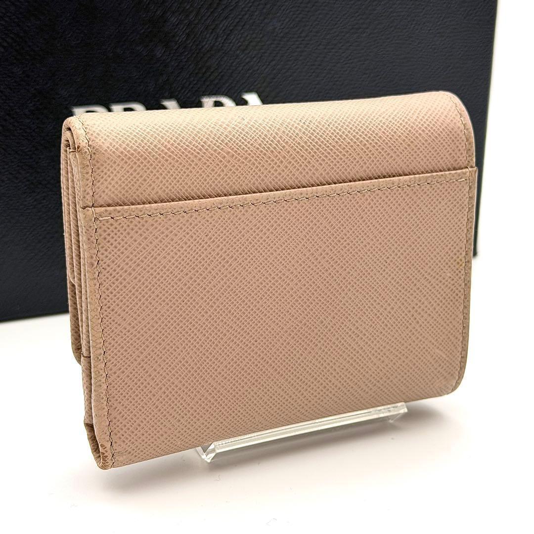 RFID 現行⭐️プラダ PRADA コンパクトウォレット 三角ロゴ ベージュ