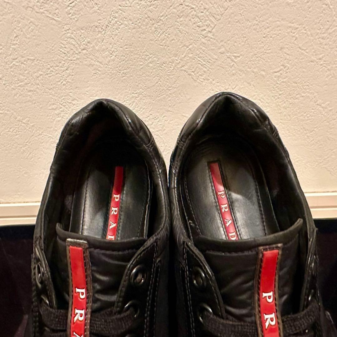 PRADA LINEA ROSSA｜ナイロン×レザースニーカー ブラック UK7 - メルカリ