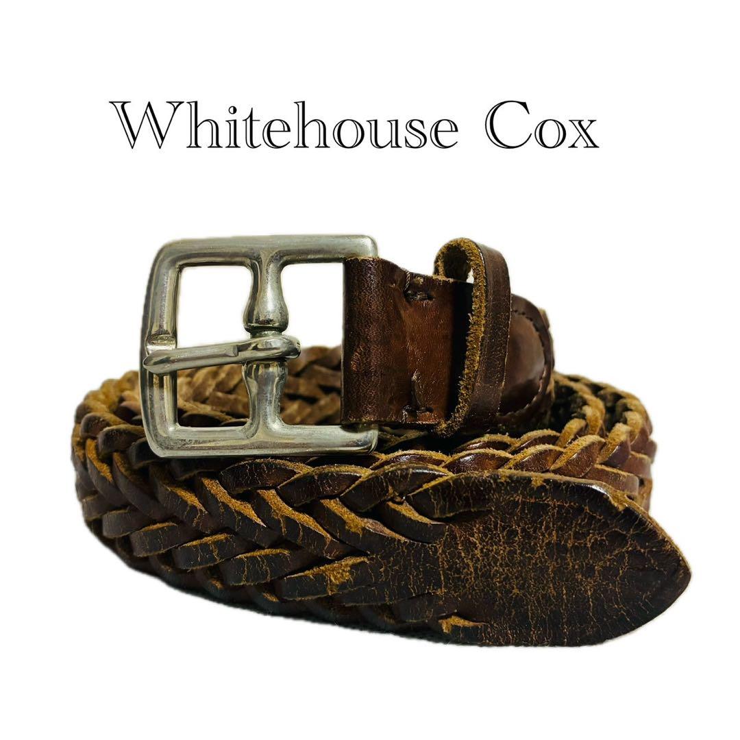ホワイトハウスコックス　レザーベルト　メッシュ　編み込み　ブラウン ホワイトハウスコックス レザーベルト メッシュ 編み込み ブラウン
