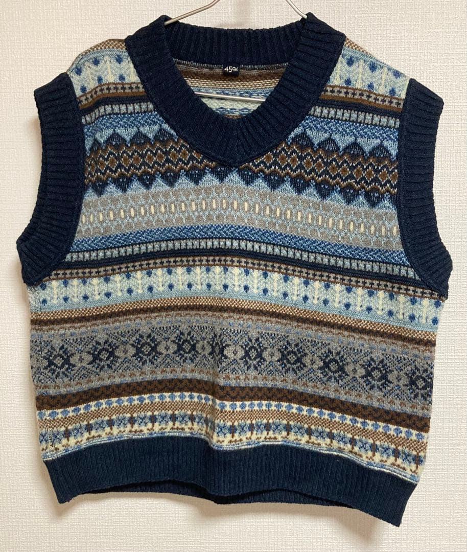45Rノルディックジャガードの908馬ベスト インディゴ