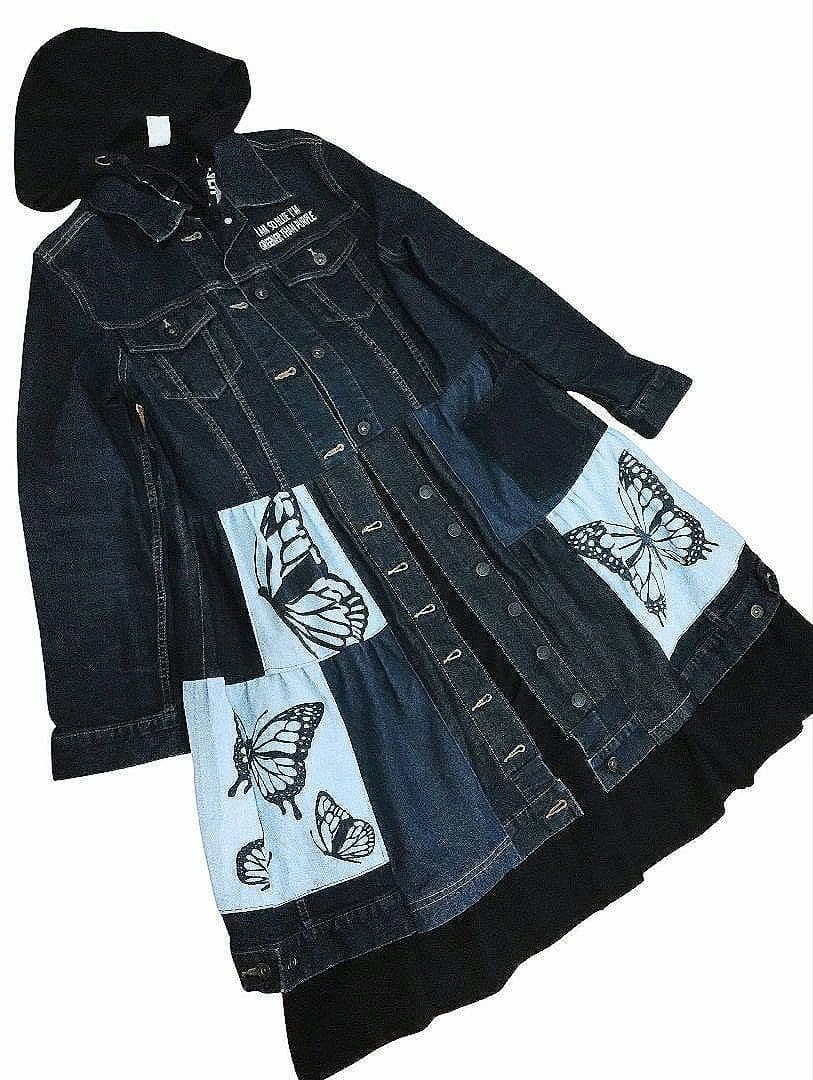 古着リメイク　Gジャンデニムパッチワーク　デニムリメイクロングジャケット 80~90s パッチワーク リメイク デニムジャケット【レディース】 | snak