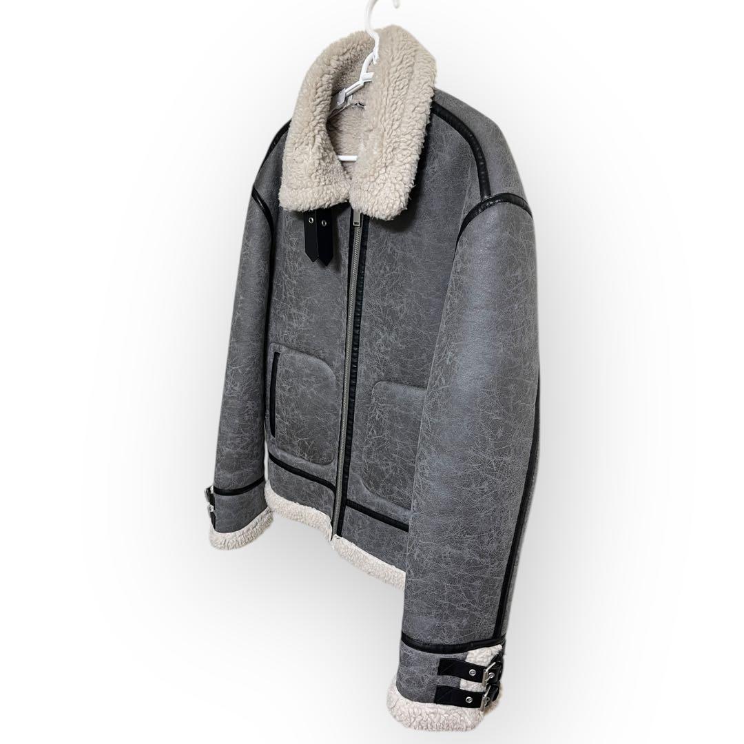 ZARA ザラ B-3 フェイクムートンジャケット XL グレー 裏地ボア - メルカリ