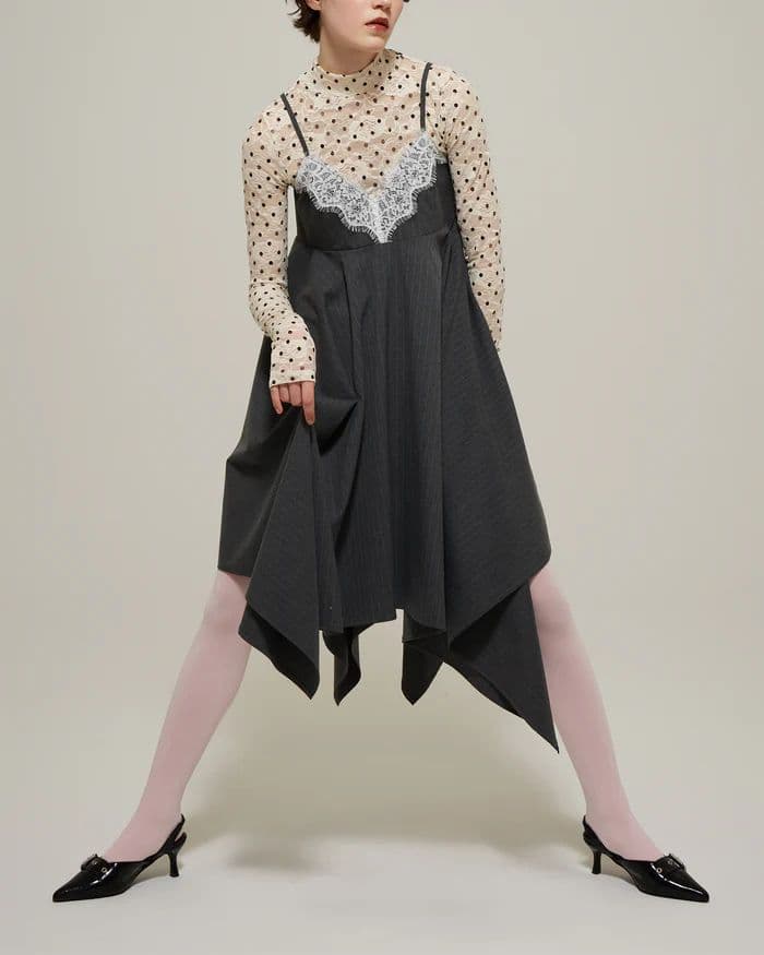 新品POPPY Lace handkerchief hem dress Lace handkerchief hem dress
